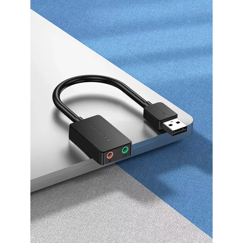 Vention 2 portu USB ārējā skaņas karte 0,15 m, melna, 2.1 kanāli, 16 biti