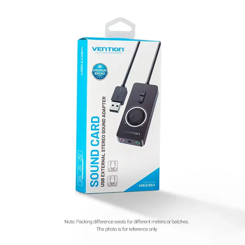 Vention USB 2.0 ārējais stereo skaņas adapteris ar skaļuma regulēšanu 0,15 m melns ABS