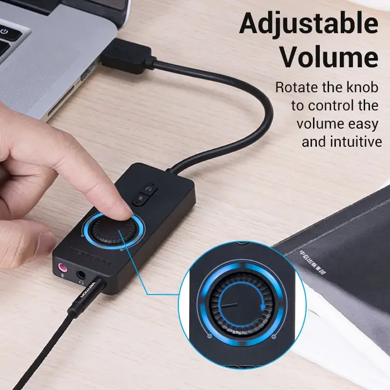 Vention USB 2.0 ārējais stereo skaņas adapteris ar skaļuma regulēšanu 0,15 m melns ABS