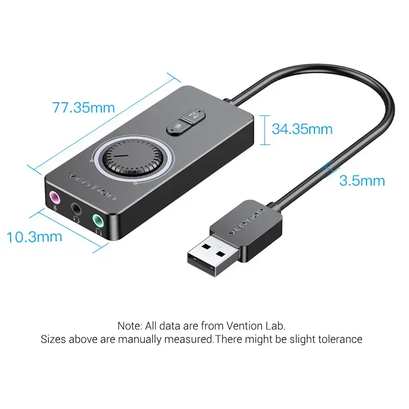 Vention USB 2.0 ārējais stereo skaņas adapteris ar skaļuma regulēšanu 0,15 m melns ABS