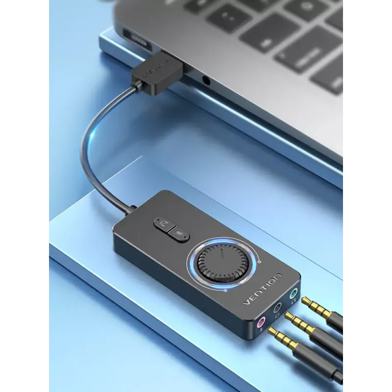 Vention USB 2.0 ārējais stereo skaņas adapteris ar skaļuma regulēšanu 0,15 m melns ABS