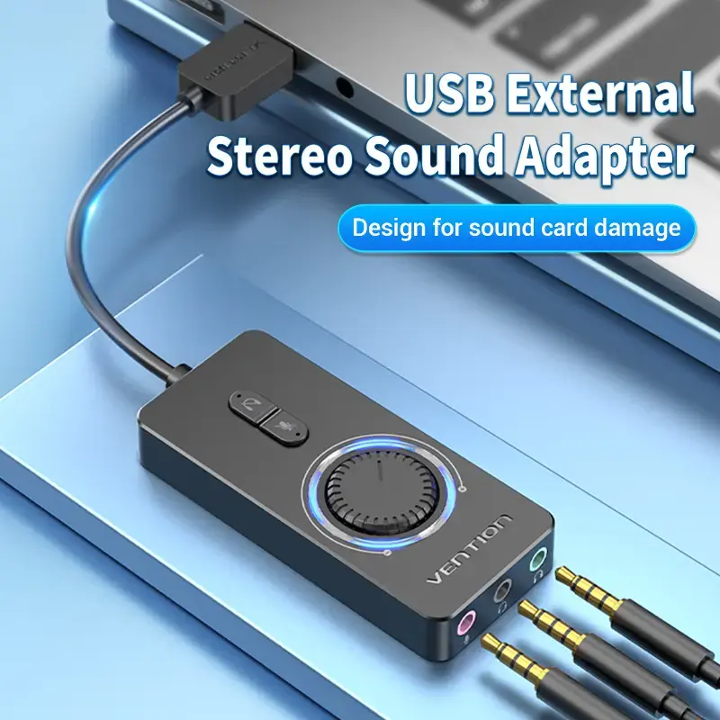 Vention USB 2.0 ārējais stereo skaņas adapteris ar skaļuma regulēšanu 0,15 m melns ABS