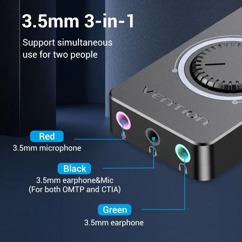 Vention USB 2.0 ārējais stereo skaņas adapteris ar skaļuma regulēšanu 0,15 m melns ABS