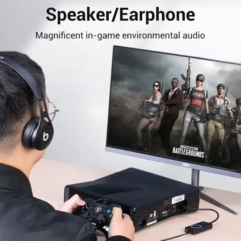 Vention USB 2.0 ārējais stereo skaņas adapteris ar skaļuma regulēšanu 0,15 m melns ABS