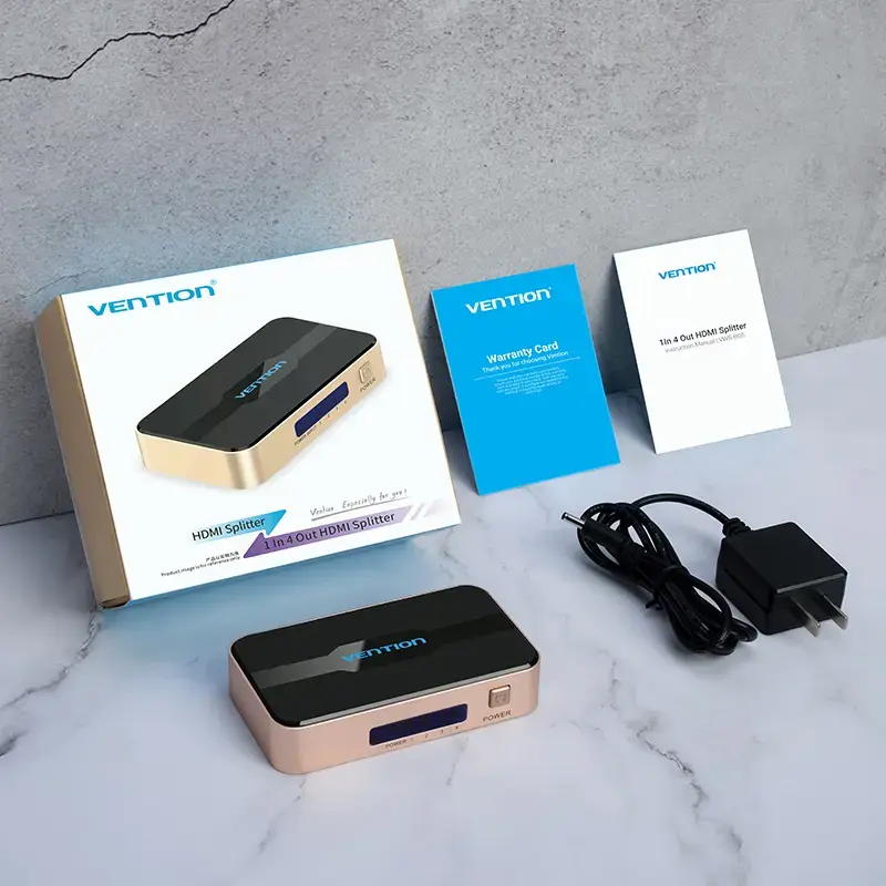 HDMI sadalītājs Vention 1 ieeja 4 izejas 4K@30Hz zelta alumīnija sakausējums