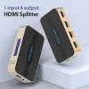 HDMI sadalītājs Vention 1 ieeja 4 izejas 4K@30Hz zelta alumīnija sakausējums