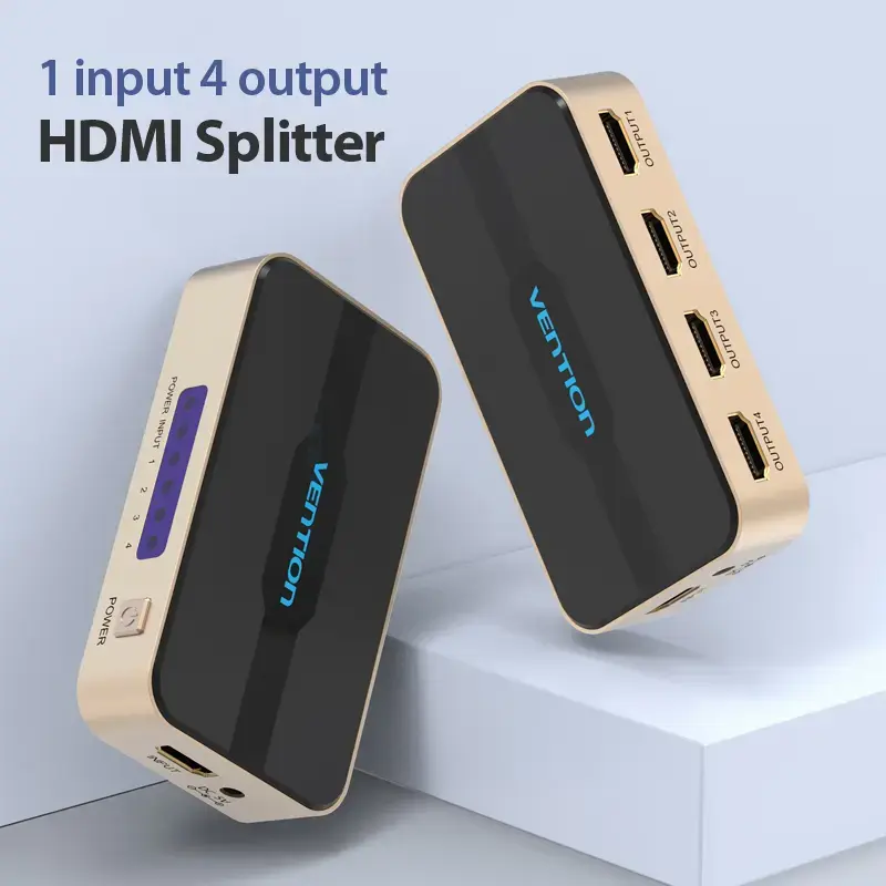 HDMI sadalītājs Vention 1 ieeja 4 izejas 4K@30Hz zelta alumīnija sakausējums