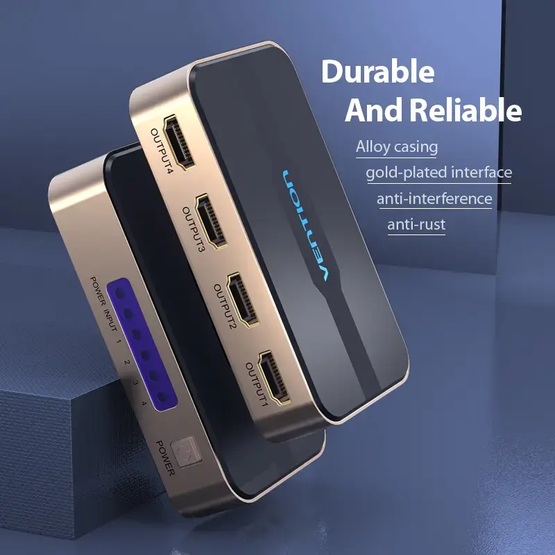 HDMI sadalītājs Vention 1 ieeja 4 izejas 4K@30Hz zelta alumīnija sakausējums