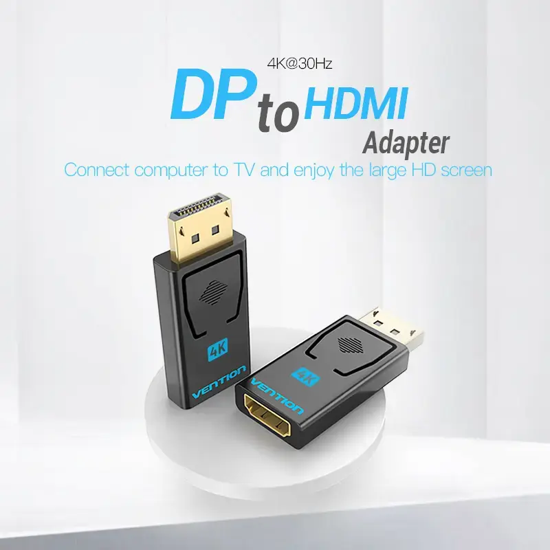 Vention DisplayPort vīrišķais uz HDMI sievišķo adapteris melns DP HDMI zelta pārklājums
