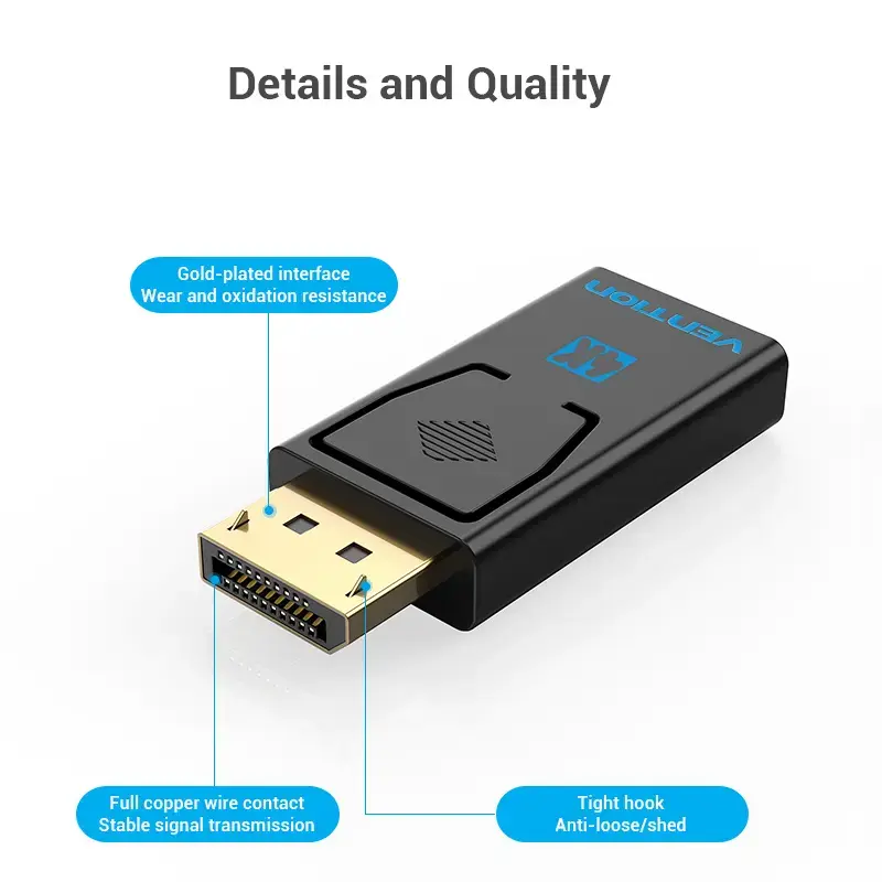 Vention DisplayPort vīrišķais uz HDMI sievišķo adapteris melns DP HDMI zelta pārklājums