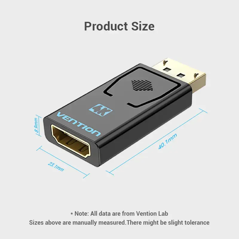 Vention DisplayPort vīrišķais uz HDMI sievišķo adapteris melns DP HDMI zelta pārklājums