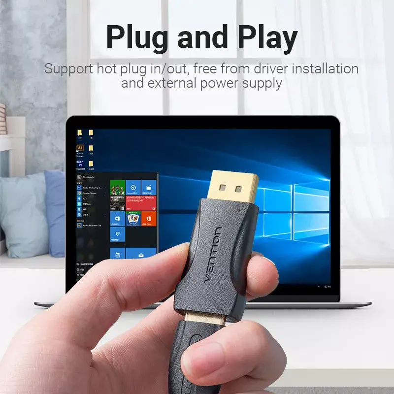 DisplayPort–HDMI adapteris Vention HBOB0, DisplayPort spraudnis (vīrišķais) uz HDMI ligzdu (siev. veida), melns, apzeltīti kontakti
