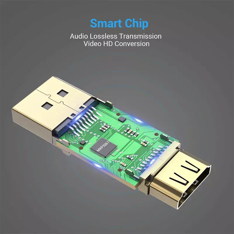 DisplayPort–HDMI adapteris Vention HBKB0 — DP spraudnis uz HDMI ligzdu, melns, ar zeltītiem kontaktiem