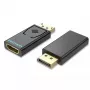 DisplayPort–HDMI adapteris Vention HBKB0 — DP spraudnis uz HDMI ligzdu, melns, ar zeltītiem kontaktiem