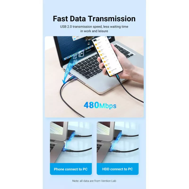 USB Adapter Vention CDWB0 USB 2.0 tēviņa savienotājs uz USB-C sievišķo savienotāju, melns PVC