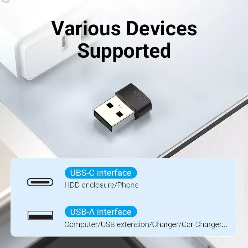 USB Adapter Vention CDWB0 USB 2.0 tēviņa savienotājs uz USB-C sievišķo savienotāju, melns PVC