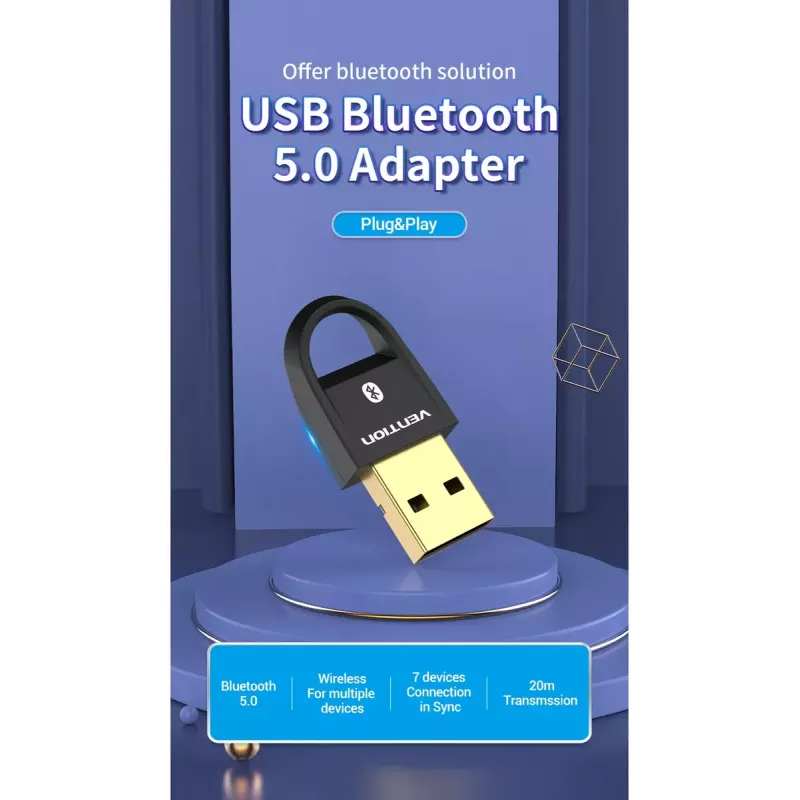 USB Bluetooth 5.0 adapteris Vention CDSW0 vadu savienojamība