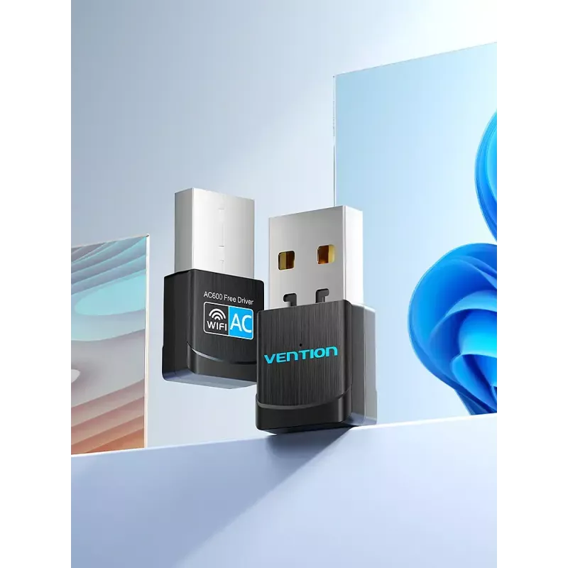 Vention USB Wi-Fi divjoslu adapteris 2.4G/5G melns bezvadu USB 433 Mbit/s