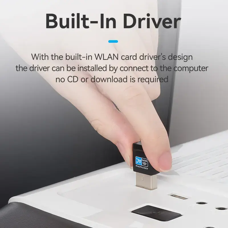 Vention USB Wi-Fi divjoslu adapteris 2.4G/5G melns bezvadu USB 433 Mbit/s
