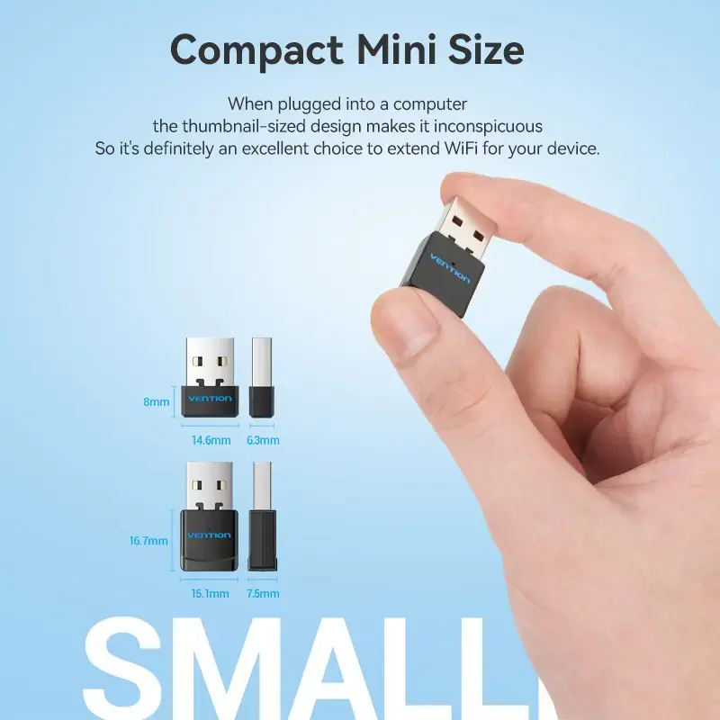 Vention USB Wi-Fi divjoslu adapteris 2.4G/5G melns bezvadu USB 433 Mbit/s