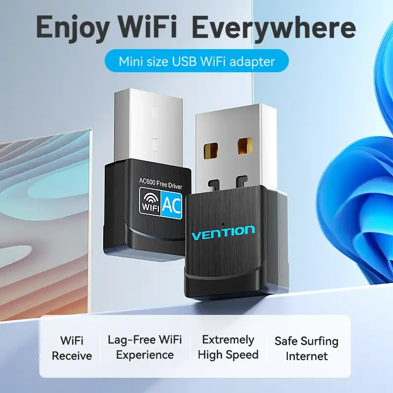 Vention USB Wi-Fi divjoslu adapteris 2.4G/5G melns bezvadu USB 433 Mbit/s