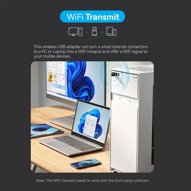 Vention USB Wi-Fi divjoslu adapteris 2.4G/5G melns bezvadu USB 433 Mbit/s