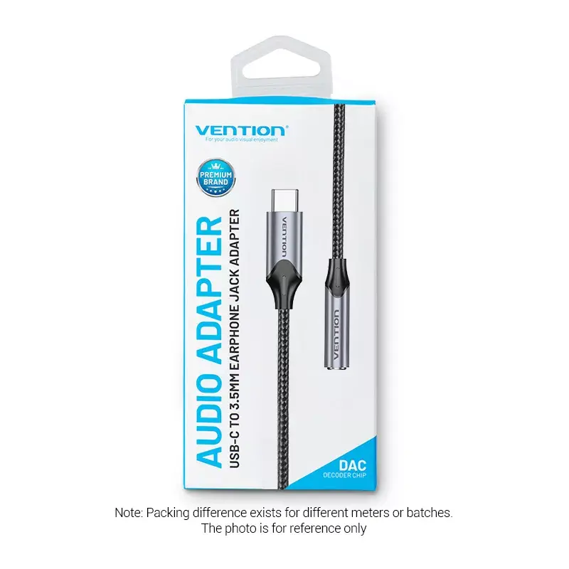 Vention USB-C uz 3,5 mm austiņu ligzdas adapteris BGMHA, USB Type-C vīr. uz 3,5 mm siev., 0,1 m, pelēks