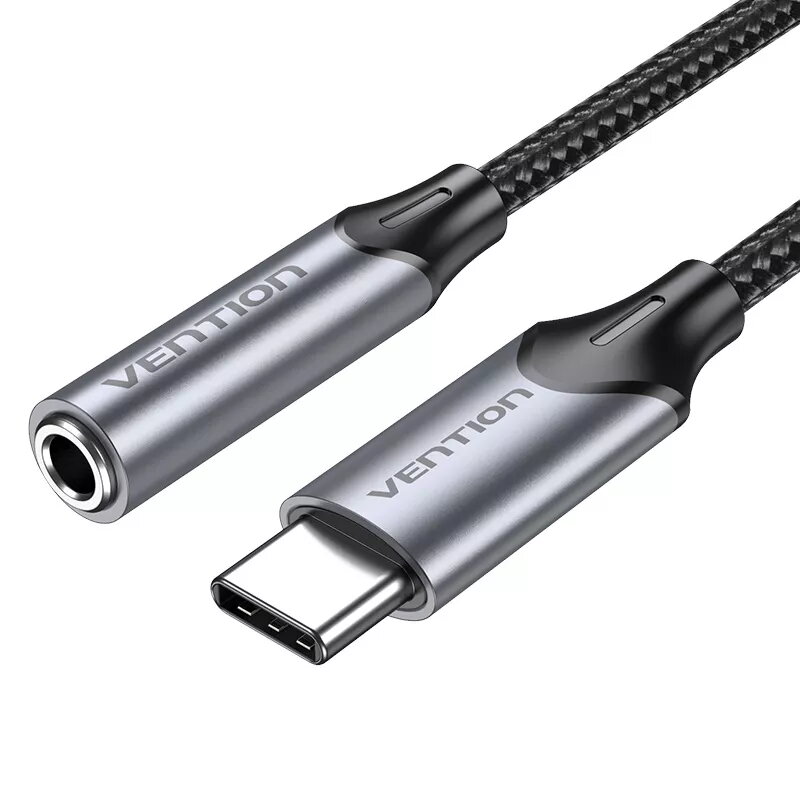 Vention USB-C uz 3,5 mm austiņu ligzdas adapteris BGMHA, USB Type-C vīr. uz 3,5 mm siev., 0,1 m, pelēks