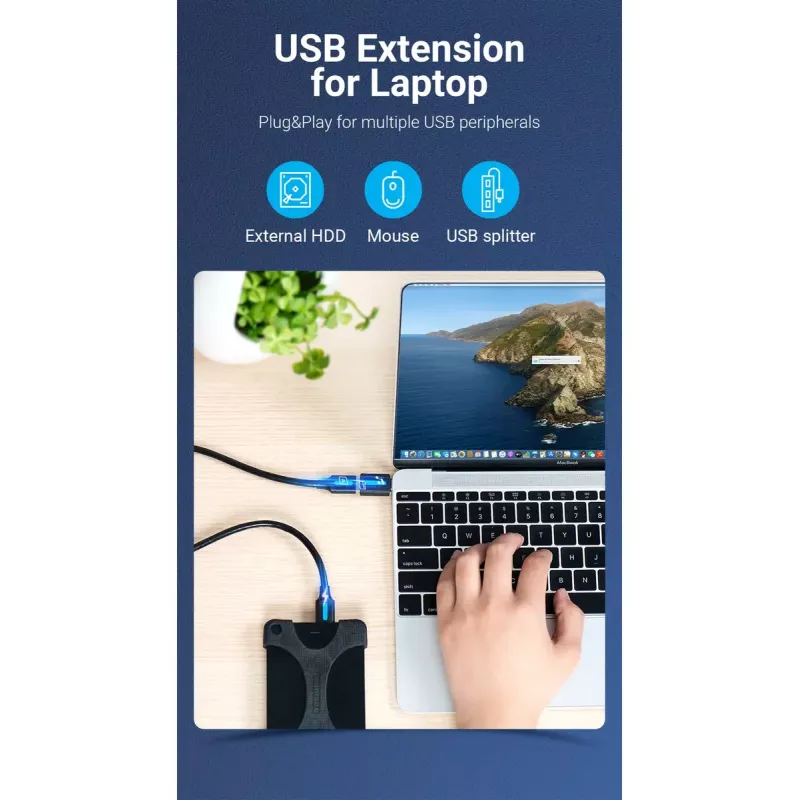 Vention USB-C uz USB 3.0 OTG adapteris CDUB0 — USB-C vīrišķais savienotājs uz USB-A sievišķo savienotāju, melns PVC, niķelēti kontakti