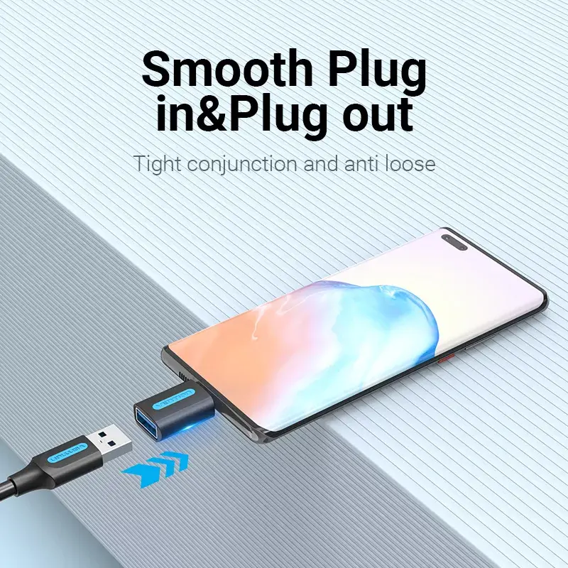 Vention USB-C uz USB 3.0 OTG adapteris CDUB0 — USB-C vīrišķais savienotājs uz USB-A sievišķo savienotāju, melns PVC, niķelēti kontakti