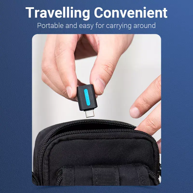 Vention USB-C uz USB 3.0 OTG adapteris CDUB0 — USB-C vīrišķais savienotājs uz USB-A sievišķo savienotāju, melns PVC, niķelēti kontakti