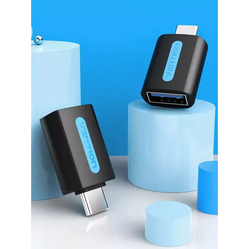 Vention USB-C uz USB 3.0 OTG adapteris CDUB0 — USB-C vīrišķais savienotājs uz USB-A sievišķo savienotāju, melns PVC, niķelēti kontakti