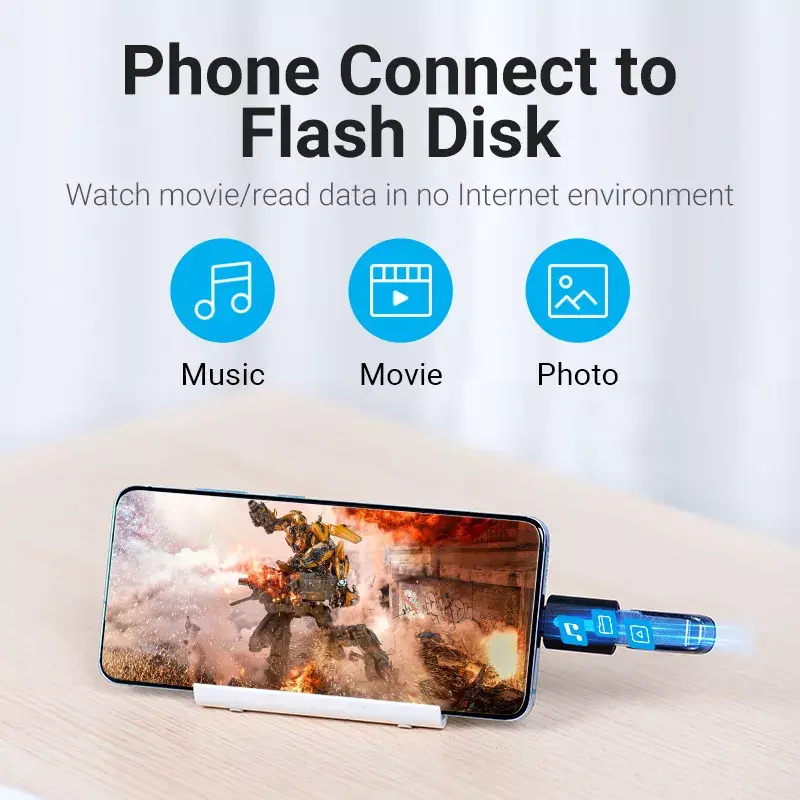 Vention USB-C uz USB 3.0 OTG adapteris CDUB0 — USB-C vīrišķais savienotājs uz USB-A sievišķo savienotāju, melns PVC, niķelēti kontakti