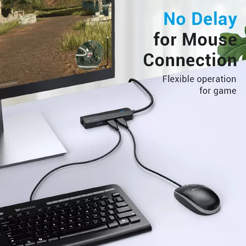 USB 2.0 centrmezgls Vention 3 portu ar 100M Ethernet adapteri, USB 2.0 resursdators, 4 porti, melns