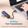 USB 2.0 centrmezgls Vention 3 portu ar 100M Ethernet adapteri, USB 2.0 resursdators, 4 porti, melns