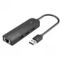 USB 2.0 centrmezgls Vention 3 portu ar 100M Ethernet adapteri, USB 2.0 resursdators, 4 porti, melns