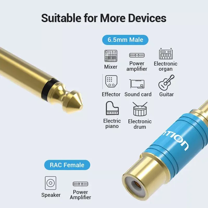 Audio adapteris Vention VDD-C03 — 6,5 mm (vīrišķais) uz RCA (sievišķais), zeltīti kontakti, zils