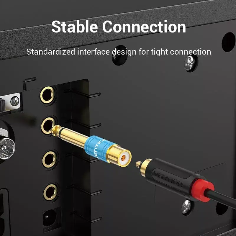 Audio adapteris Vention VDD-C03 — 6,5 mm (vīrišķais) uz RCA (sievišķais), zeltīti kontakti, zils