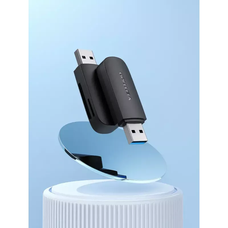 Vention 2-in-1 USB 3.2 Gen 1 (USB 3.0) karšu lasītājs — SD un MicroSD, melns, kompakts