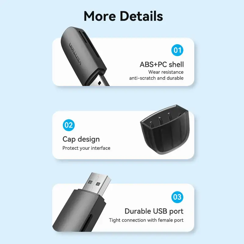 Vention 2-in-1 USB 3.0 A karšu lasītājs SD+TF, USB 3.2 Gen 1, 5000 Mbit/s, melns