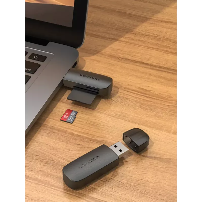 Vention 2-in-1 USB 3.0 A karšu lasītājs SD+TF, USB 3.2 Gen 1, 5000 Mbit/s, melns
