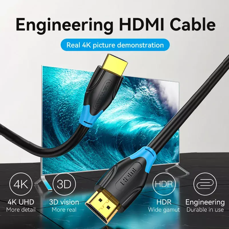 HDMI kabelis Vention 1M Melns 18 Gbit/s 2.0