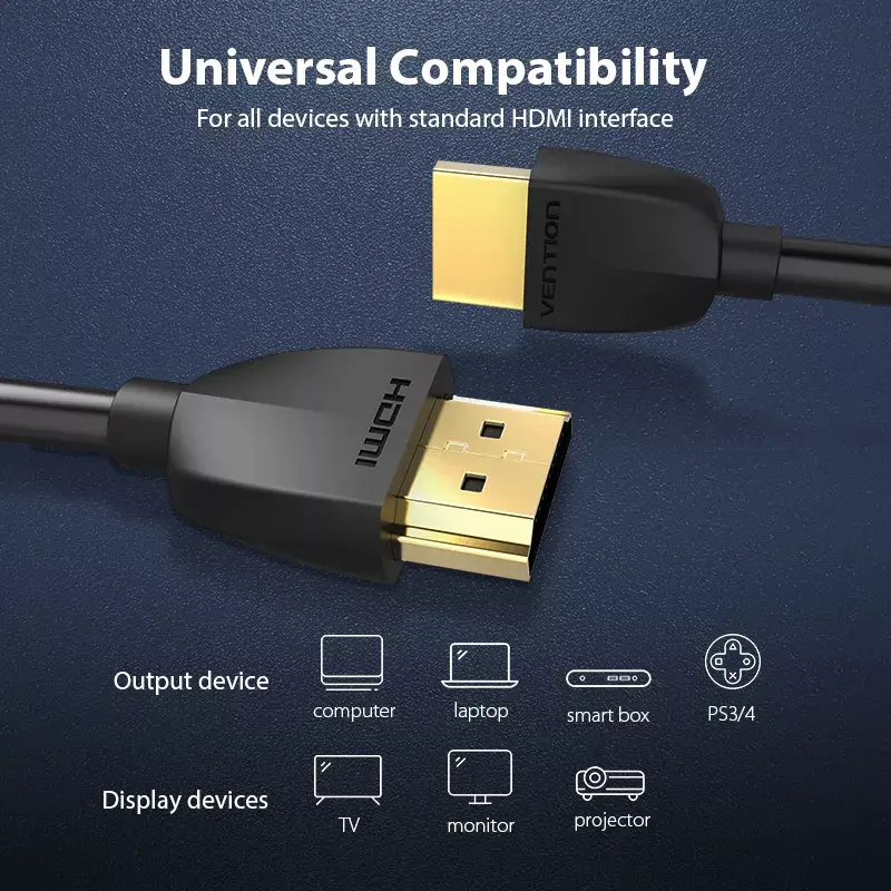 Vention Portable HDMI kabelis 1M Melns 2.0 18 Gbit/s