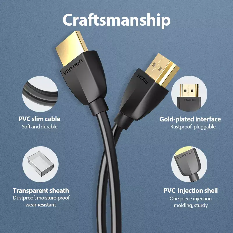 Vention Portable HDMI kabelis 3M Melns HDMI 2.0 18 Gbit/s