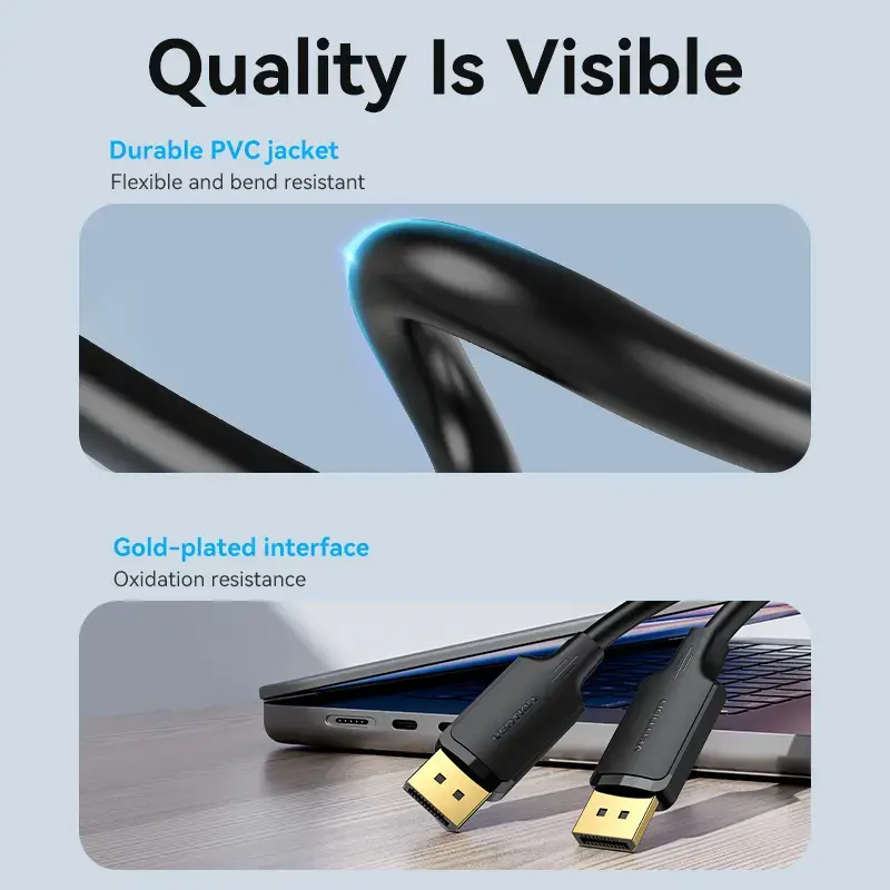 DisplayPort vīriešu-vīriešu kabelis Vention 1,5 m, 4K HD, melns, 6 mm diametrs