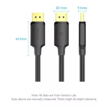 DisplayPort kabelis Vention HAKBJ 5 m, DisplayPort uz DisplayPort, melns