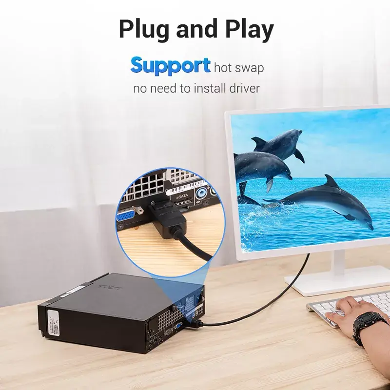 DisplayPort uz DVI kabelis Vention HAFBH — DisplayPort uz DVI, 1 m, melns, 5,2 mm