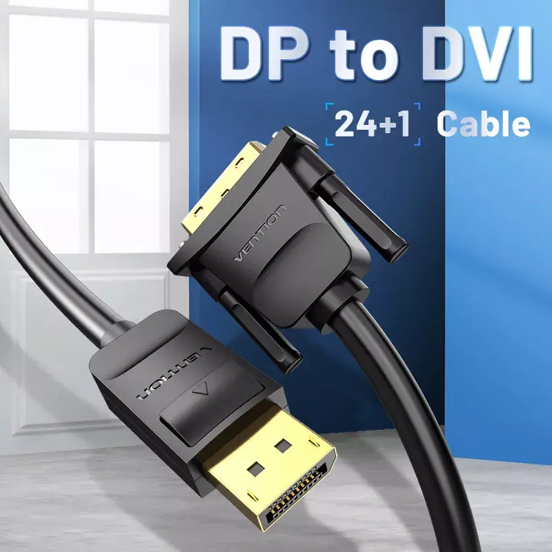 DisplayPort uz DVI kabelis Vention HAFBH — DisplayPort uz DVI, 1 m, melns, 5,2 mm