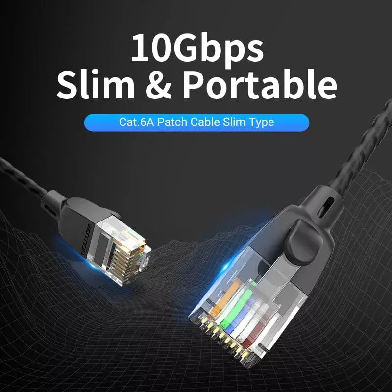 Tīkla komutācijas kabelis Vention Cat.6A U/UTP 5 m, RJ-45 uz RJ-45, melns