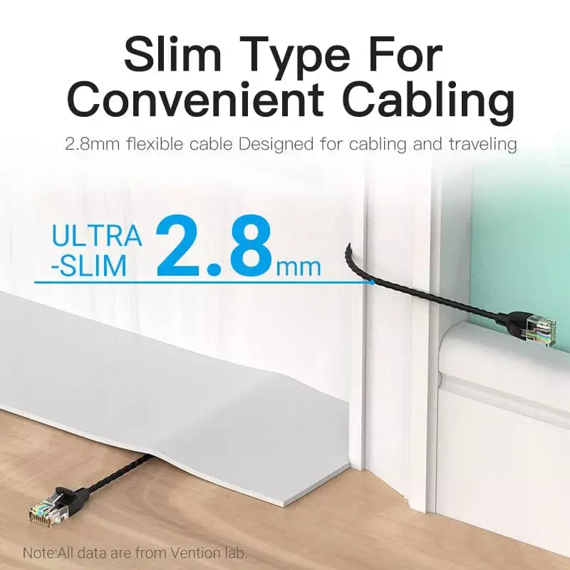 Tīkla komutācijas kabelis Vention Cat.6A U/UTP 5 m, RJ-45 uz RJ-45, melns